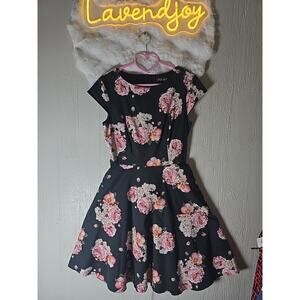 PUKAVT Cap Sleeve A-line Dress Girls Large Black Floral Midi School Cottage